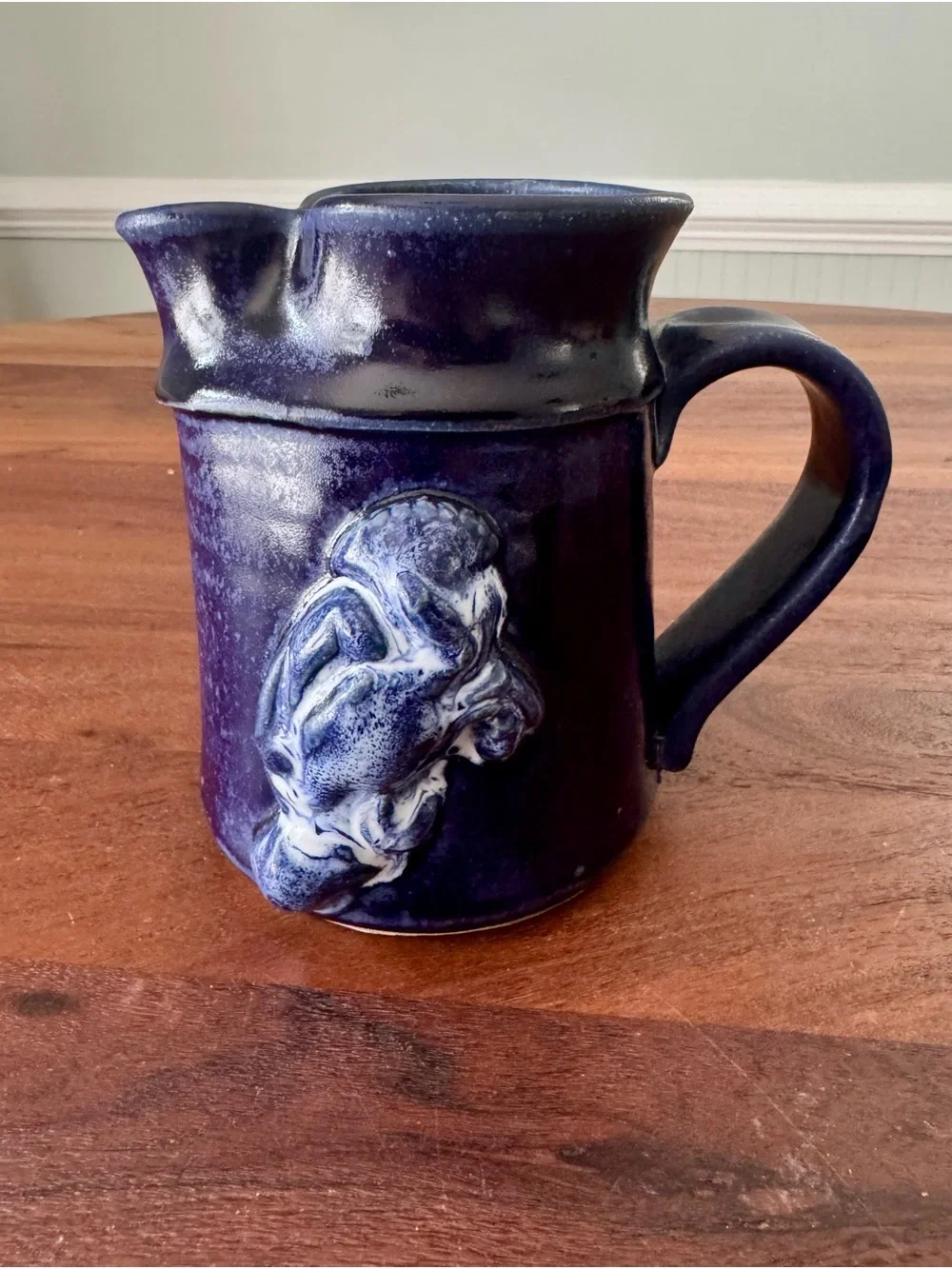 Studio Art Pottery Creamer Pitcher Maryland Blue Crab 3D Artist Signed Cobalt